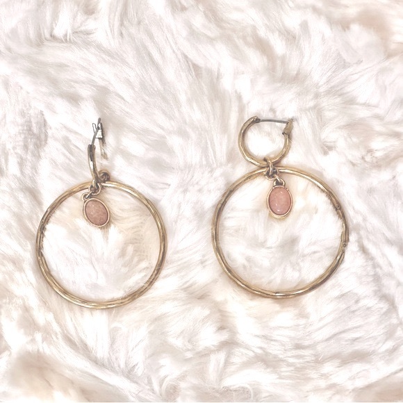 Lucky Brand Jewelry - LUCKY BRAND Goldtone Blush and White Double Sided Stone Drop Hoop Earrings